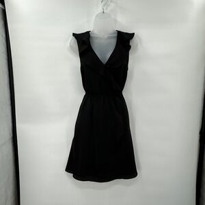 BCBGeneration Black Dress Small Sleeveless Ruffle Trim V‎ Neck Casual Classic